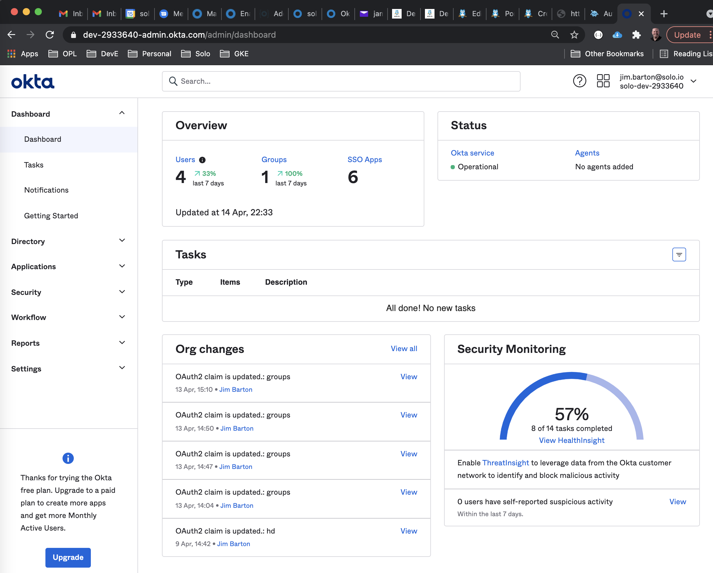 Okta Developer Account Dashboard